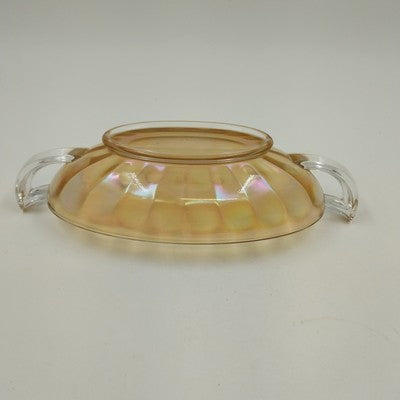 Jeannette Carnival Glass Iridescent Marigold Bowl Twin Clear Handle Large 10.5"