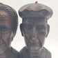 Hand Carved Wood Bookends Man & Woman Bust Folk Art Black Forest Vintage