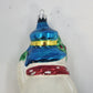 Snowman Blue Hat Red Scarf Hand Painted Blown Glass Christmas Ornament 5" Vtg