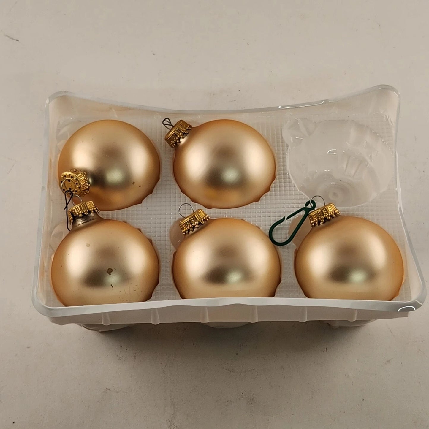 5 Piece Christmas Ornament Glass Krebs Gold Chiffon Crimson Boxed 2.5" Vintage