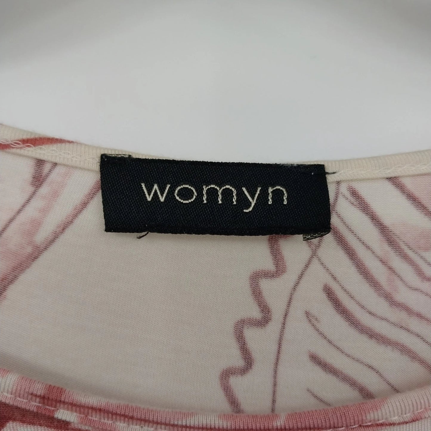 Womyn Cream Pink Botanical Leaf Print Top Women's XS Stretch Knit Long Sleeve