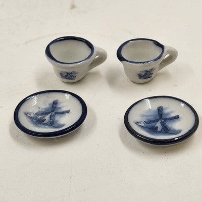 Miniature Tea Set 23774 Blue Windmill 4.5" China w/ Box Collectible Decor