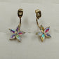 Gold Tone with Iridescent Faceted Rhinestone Flower Shape Earring Jacket Jewelry