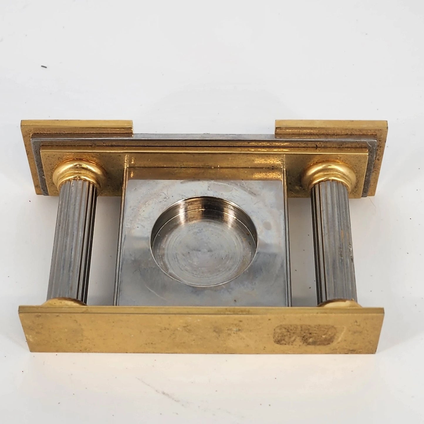 Regency Quartz Desk Mantel Clock Two Tone Gold Silver 5" Long Repair/Parts Only