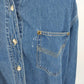 Solutions Blue Denim Shirt L Leopard Print Collar Cuffs Button Up 100% Cotton
