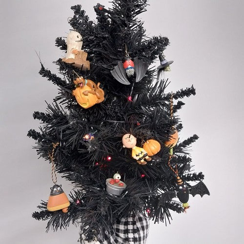 24 Inch Lighted Halloween Tree w 11 Hanging Ornaments Orange Lights Ghost Witch