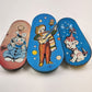 Set of 3 Tin Litho Toy Noisemakers 4.5" Circus Party Grinders 1940s Vintage