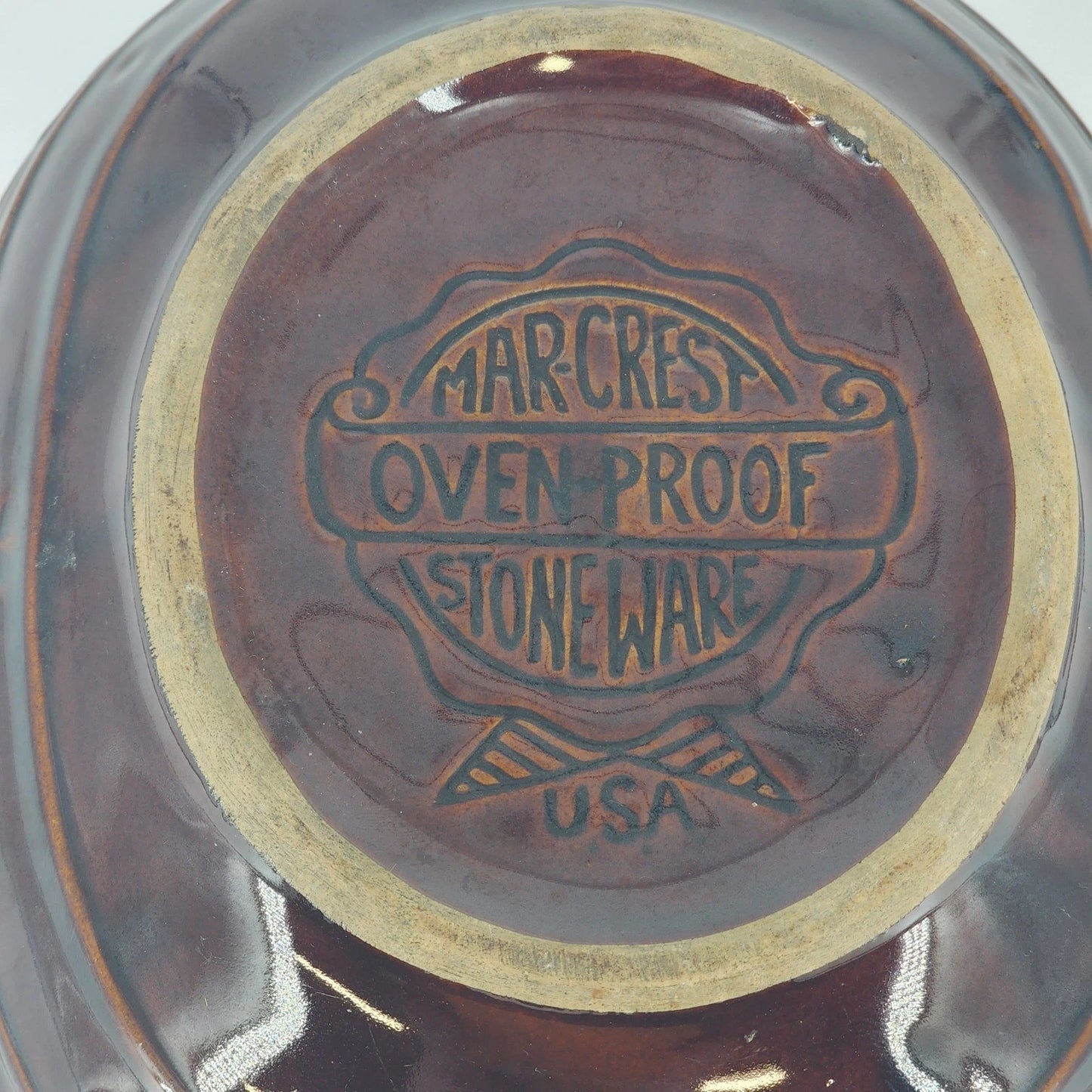 Marcrest Daisy Dot Divided Serving Bowl Brown 8"x10" Stoneware Oven Proof USA