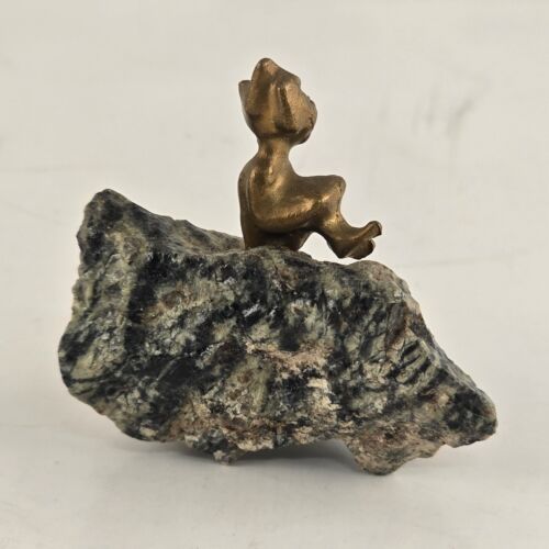 Miniature Pixie Imp Gnome Black Stone Rock Figure Piske England 1950 Tourmaline