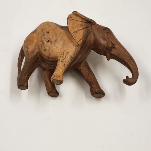 Solid Hardwood Elephant 3.5"h Walking Position Natural Smooth Missing Tusks Vtg