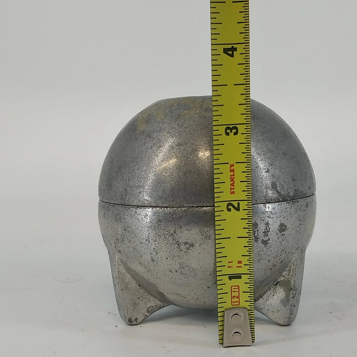 Pewter Trinket Box Storage Floral 3 Legged Footed Lift Lid Ball Finial 3.25" Vtg