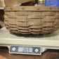 Longaberger Darning Basket 10" Round Floral Liner Double Leather Handle Vtg USA