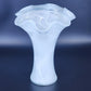 Frosted Art Glass Large Vase 11" Ruffled Scalloped Top White Swirl Hand Blown
