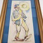 Framed Print Sketch of Clown Playing Big Horn Blue Watercolor Tony Oswald Signed