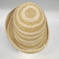 Women's Cloche Sun Hat Rolled Brim Cream Tan Striped Woven Paper Cotton OSFM