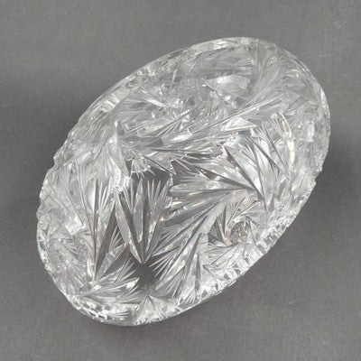 American Brilliant Cut Lead Crystal Bowl 9.5" x 4.25" Starburst Pinwheel Fan Vtg