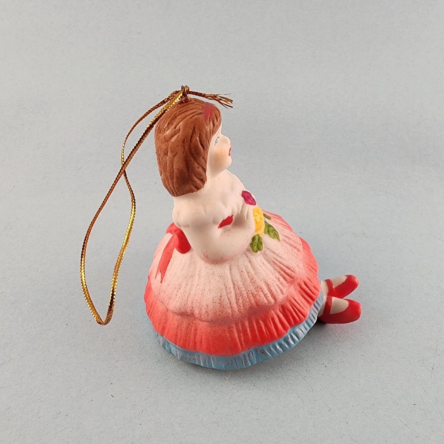 Young Girl Christmas Ornament Porcelain Bell Hanging Leg Chimes Vintage Boxed