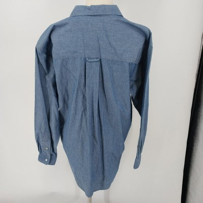 Lizsport Denim Shirt L Pearl Snap Long Sleeve 100% Cotton Blue
