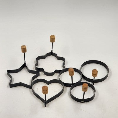 6 Pancake Egg Ring Molds Cookie Cutters Star Heart Round Flower Wood Handles