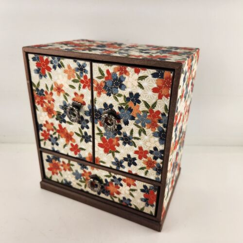 5 Drawer Floral Wallpaper Cardboard Trinket Box Top Drawer Hides 4 Drawers 7.5"h