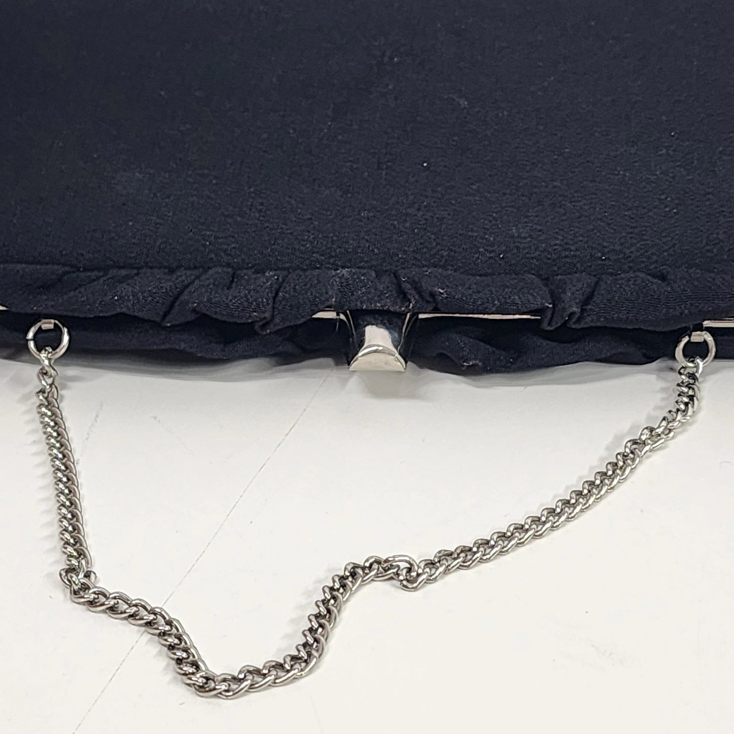 Black Evening Clutch Bag Leather Interior Minimalist Formal Handheld Purse Vtg