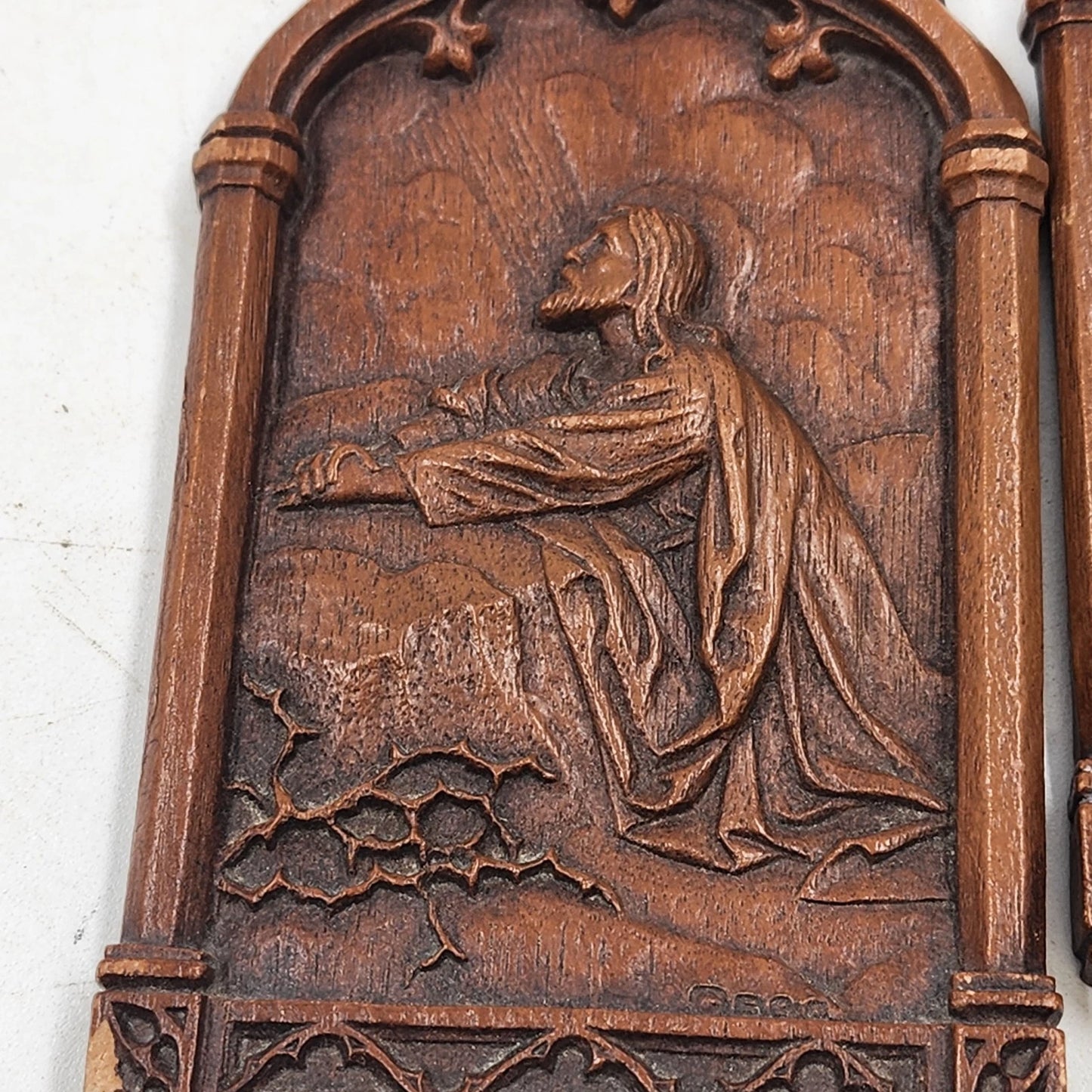 2 Wall Art Plaques Garden of Gethsemane & A Girl in Prayer 3D Resin 5.5" Barwood