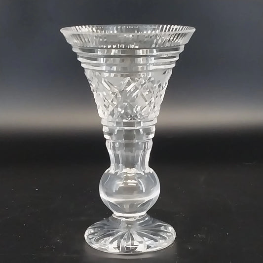Waterford Crystal Georgian Strawberry Vase 8" Footed Trumpet Ball Base Vintage