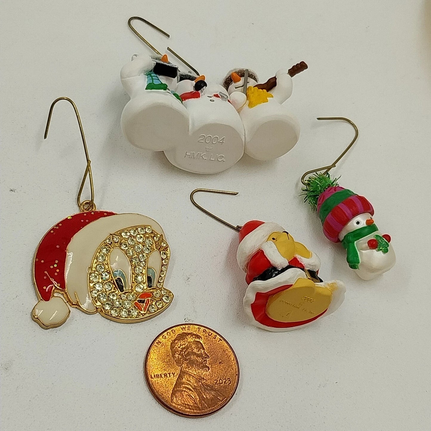 4 Hallmark Miniature Keepsake Ornaments Snowman Santa Claus Tweety 2000s Set Vtg