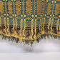 Golden Teal Throw Blanket Table Cloth Vintage Fringe Heavy Fringe 72" x 44"