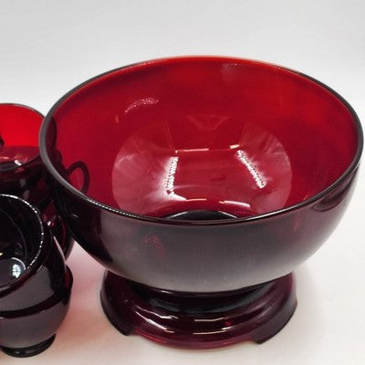 Royal Ruby Red Glass Punch Bowl 23 Cups and Stand Set by Anchor Hocking