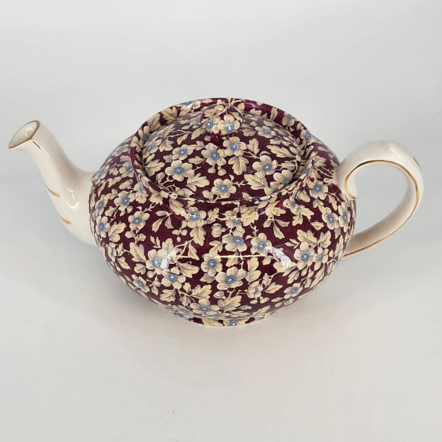 Vintage Lord Nelson Royal Brocade Chintz Teapot England Maroon Floral