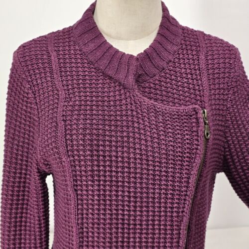 Ruff Hewn Lg Purple Cardigan Sweater Polycotton Knit Pockets Offset Zipper Front