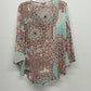 Live & Let Live Floral Geometric Tunic Sheer Blouse Pointed Bottom Size Large