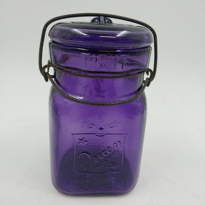 SKO Queen Purple Glass Pint Canning Fruit Jar & Lid 5.5" Bail Closure 1910 Vtg