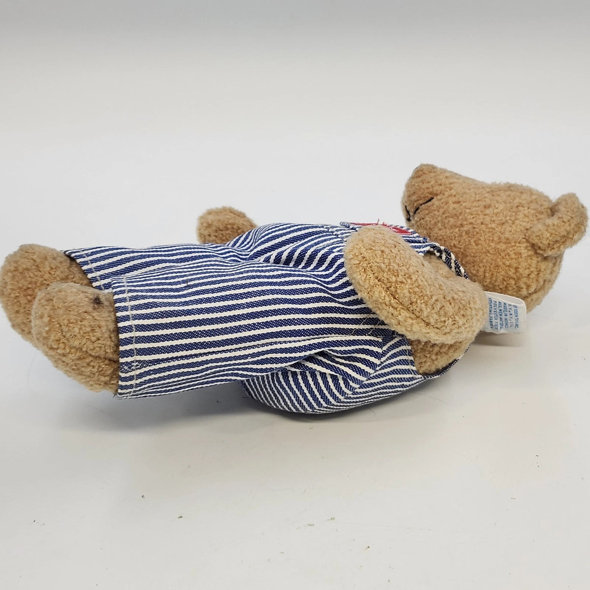 OshKosh B'gosh Teddy Bear Stuffed Plush Hickory Stripe Overalls 12" Vintage 1987