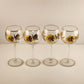 Romanian Wine Decanter Lid & 4 Stemmed Glasses Hand Painted Pansies Butterflies