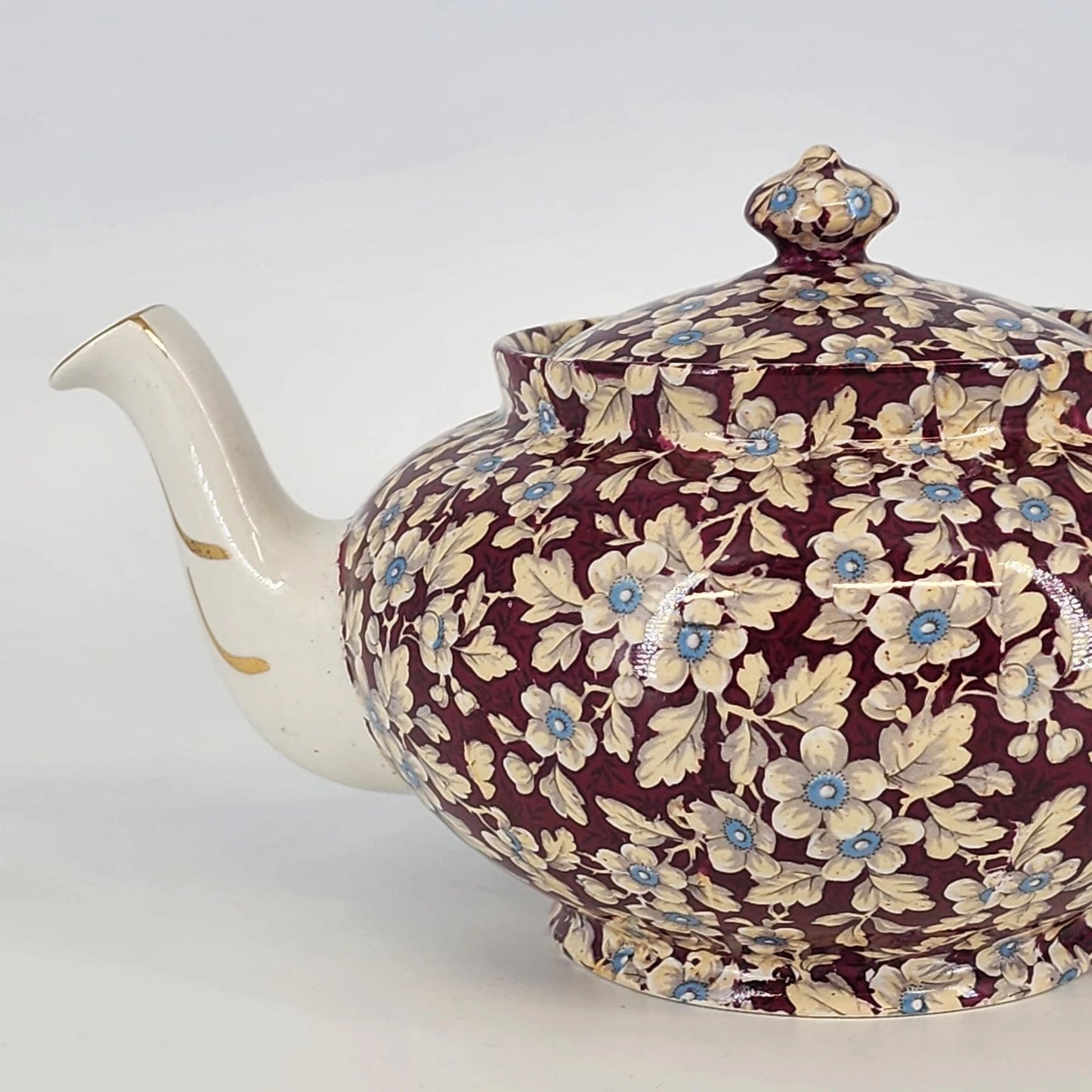 Vintage Lord Nelson Royal Brocade Chintz Teapot England Maroon Floral