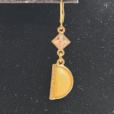 Semicircle Gold Tone with Clear Rhinestone & Pale Pink Acrylic Bead Drop Earring