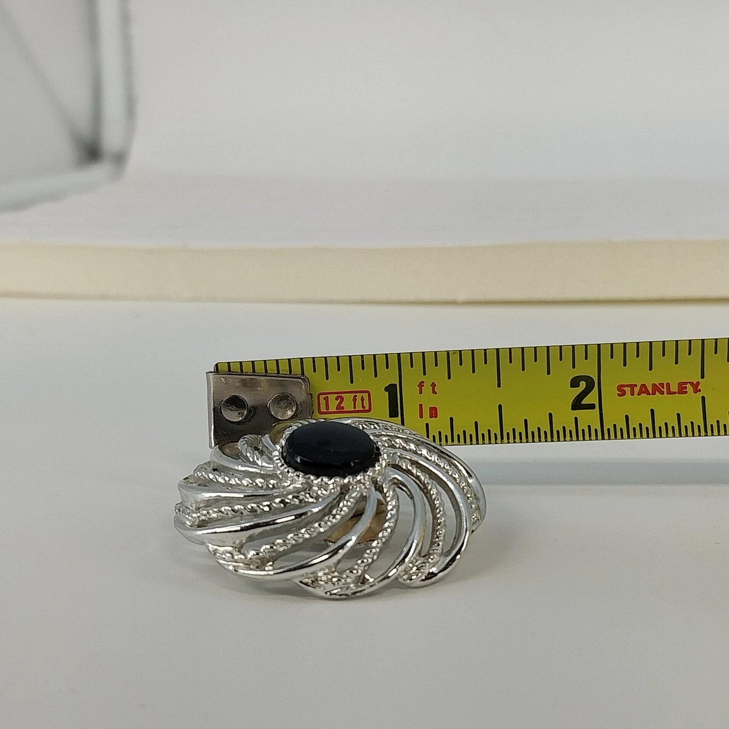 Sarah Coventry Mystic Swirl Clip On Earrings Black Cabochon Silver Tone Vintage