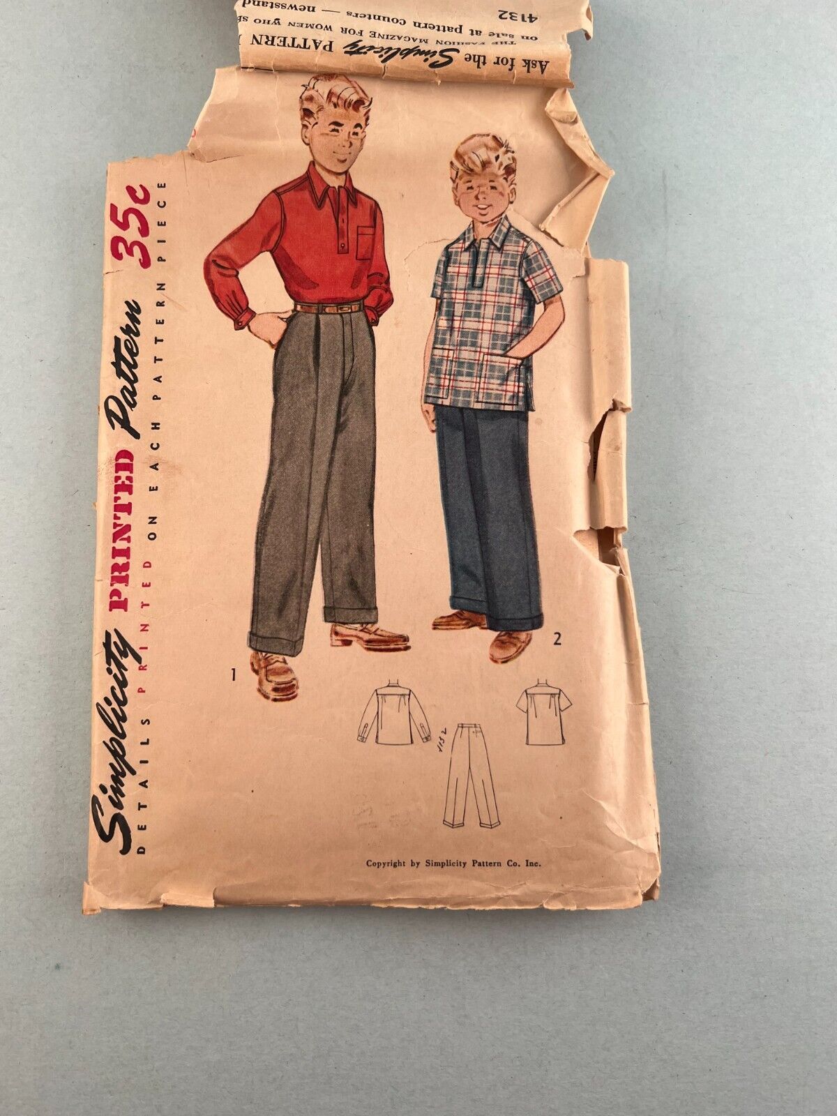 Simplicity 4132 Vintage Sewing Pattern 1940's Boys 2 Button Shirt and Slacks 6