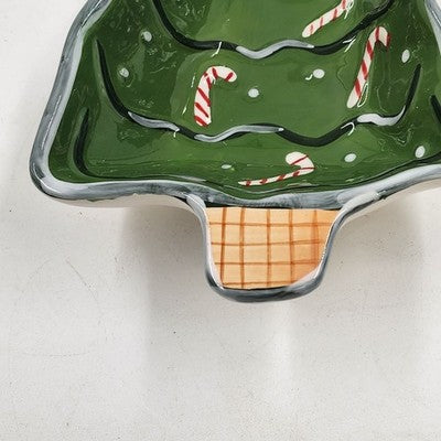 Boston Warehouse Christmas Tree Dip Bowl & Candy Cane Spreader Set Holiday China