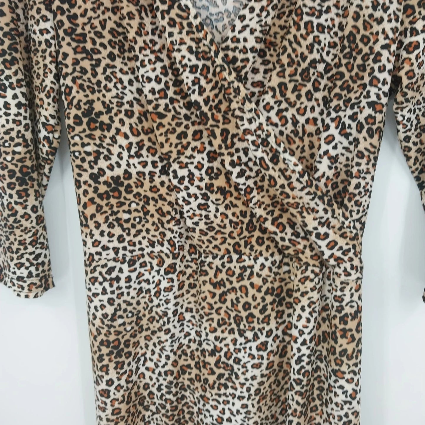 Christine Women's Leopard Faux Wrap Stretch Midi Dress Brown Black XL