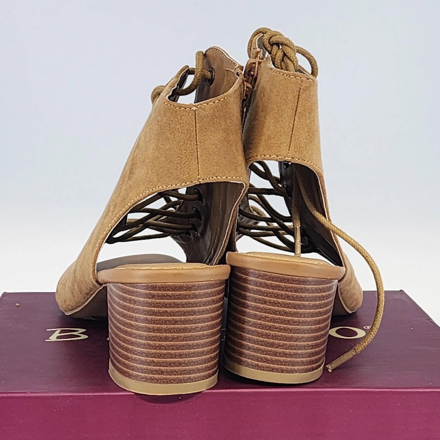 Bamboo LEROY-06 Lace Up Open Toe Booties Block Heel 8