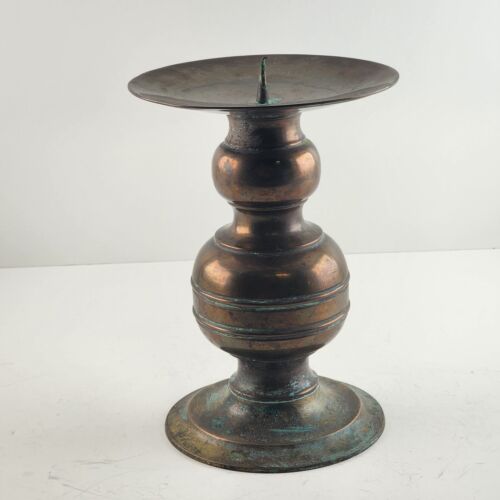 Brass Pillar Candle Holder Center Spike Candlestick 5" Across x 7" High Vintage