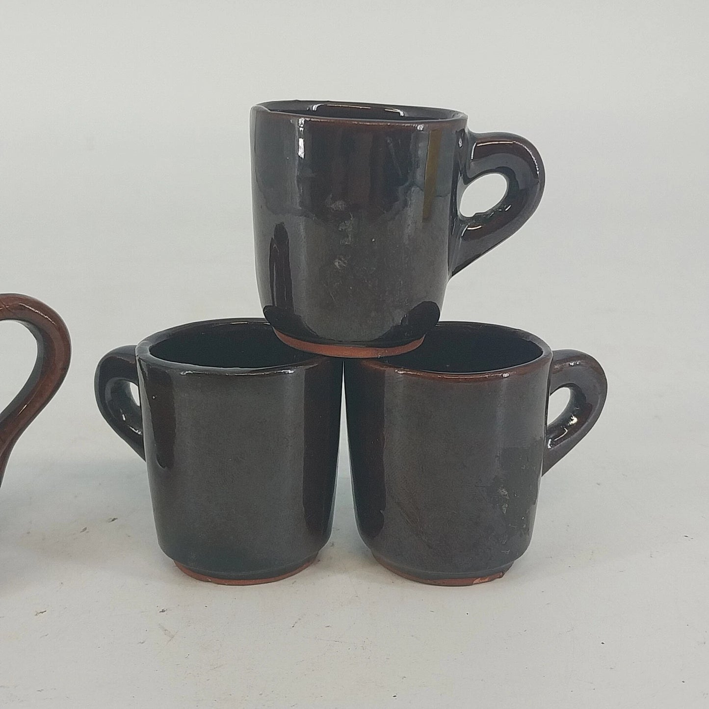 Pacific Japan MINIATURE Coffee Cups Set 4 Red Clay Brown Glaze Earthenware Mugs