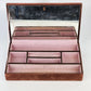 Floral Embroidered Jewelry Box Mirror Brown Fabric Case Floral Pink Felt Lining