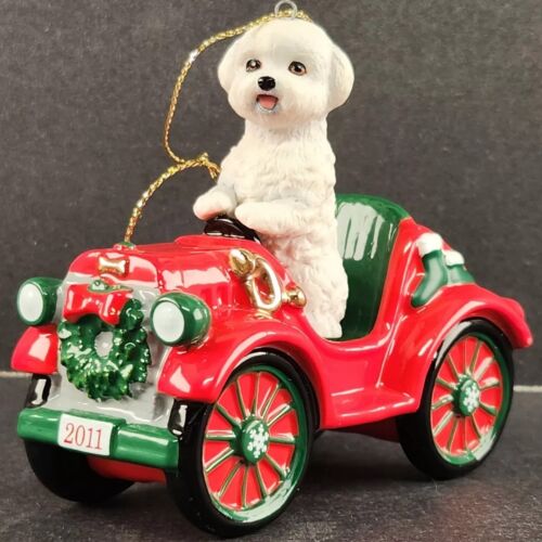 Danbury Mint 2011 Annual Christmas Tree Ornament Bichon Frise Rockin Roadster