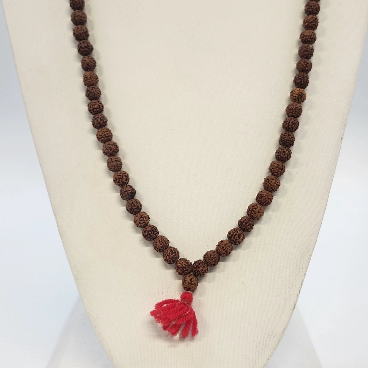 Rudraksha Seed Bead Mala Prayer Necklace Red Tassel 18.5" Meditation Jewelry
