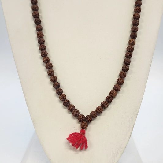 Rudraksha Seed Bead Mala Prayer Necklace Red Tassel 18.5" Meditation Jewelry