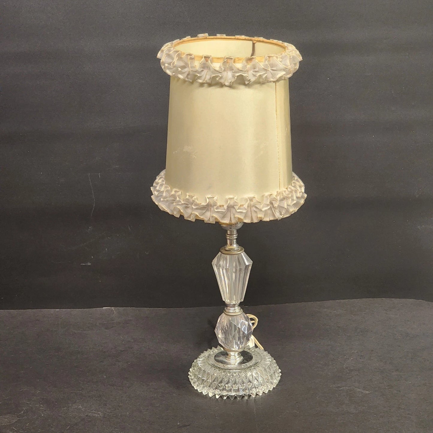 Clear Crystal Glass Table Lamp 12" Acrylic Boudoir Light White Ruffled Shade